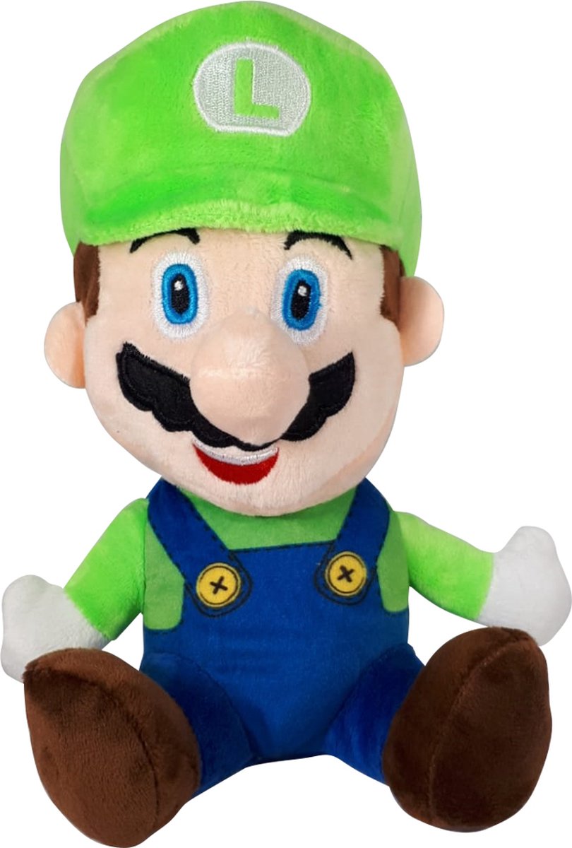 Luigi Zittend - Super Mario Bros Pluche Knuffel 24 cm {Nintendo Plush Toy | Speelgoed knuffelpop voor kinderen Donker blauw | Mario, Luigi, Toad, Donkey Kong, Yoshi, Bowser, Peach}